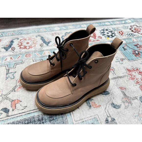 Free People Mara Combat Lace Up Boots Taupe Leather Sz 38 - Picture 2 of 10